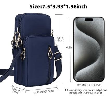 Small Crossbody Bag for Women, Multi Zip Pockets Nylon Wallet Purse Credit Card Holder with Detachable Hand Strap - color: Darkblue