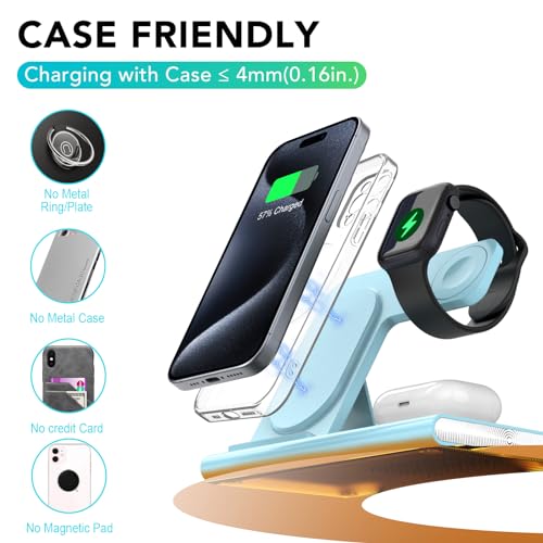 3 in 1 Foldable Charging Station for Apple Wireless Charger - color: Blue
