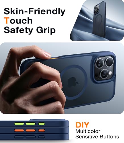 TORRAS Stronger Magnetic for iPhone 16 Pro Case, Translucent Matte Blue | Compatible with MagSafe, Military Grade Drop Protection, Shockproof Airbag, Camera Control, Color Button, Slim Anti-Scratch - color: Deep Blue