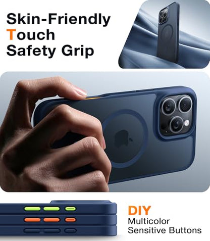TORRAS Stronger Magnetic for iPhone 16 Pro Case, Translucent Matte Blue | Compatible with MagSafe, Military Grade Drop Protection, Shockproof Airbag, Camera Control, Color Button, Slim Anti-Scratch - color: Deep Blue