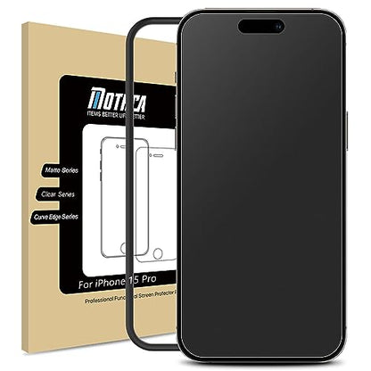 Mothca Matte Glass Screen Protector for iPhone 15 Pro (6.1 inch) Anti-Glare & Anti-Fingerprint Tempered Glass Clear Film, [Easy Installation Frame] Case Friendly, Bubble Free - Smooth as Silk
