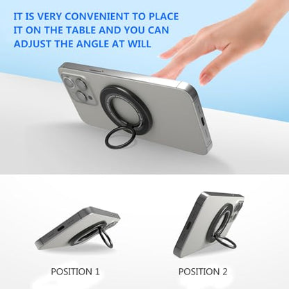 Magnetic Phone Ring Holder for MagSafe,【Two-Sided Magnetic】 360° Rotation Magnet Phone Grip for iPhone 16/15/14/13/12 Series/Samsung/Google (Black) - color: Black