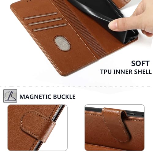 for Galaxy A17/A16 5G Phone Case Wallet RFID Blocking (Brown) | Premium PU leather, card holder/cash slots, protective flip cover for Samsung Galaxy A17/A16, magnetic closure, kickstand - color: Brown