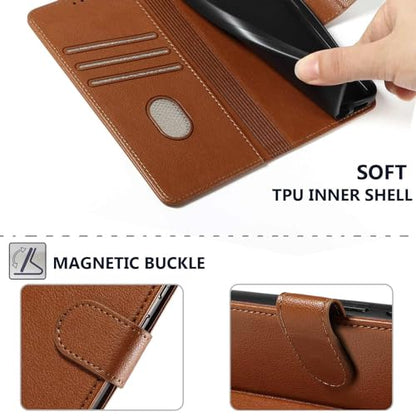 for Galaxy A17/A16 5G Phone Case Wallet RFID Blocking (Brown) | Premium PU leather, card holder/cash slots, protective flip cover for Samsung Galaxy A17/A16, magnetic closure, kickstand - color: Brown