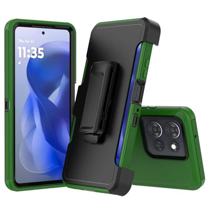 Rugged Phone Case for Moto G Power 5G 2025/Moto G Play 2025, with Belt Clip Holster & Kickstand Heavy Duty Shockproof Protective Full Body Case (Green+Black) - color: Green+Black