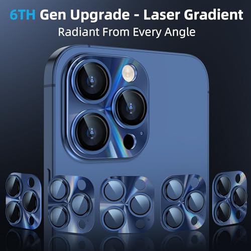 YWXTW Camera Lens Protector for iPhone 15 Pro Max/iPhone 15 Pro, [Lithography Laser Gradient] [5X Strengthen] Tempered Glass Screen Protector Metal Ring Back Camera Lens Cover (Blue Titanium) - color: Blue Titanium