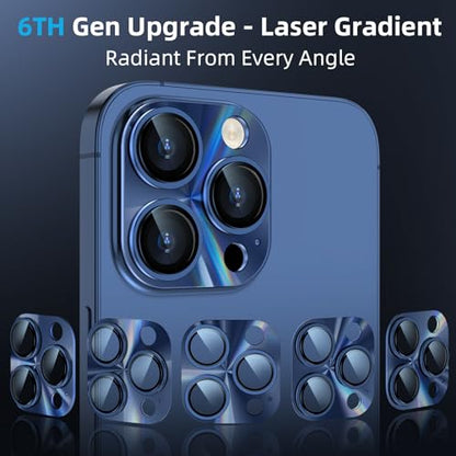 YWXTW Camera Lens Protector for iPhone 15 Pro Max/iPhone 15 Pro, [Lithography Laser Gradient] [5X Strengthen] Tempered Glass Screen Protector Metal Ring Back Camera Lens Cover (Blue Titanium) - color: Blue Titanium