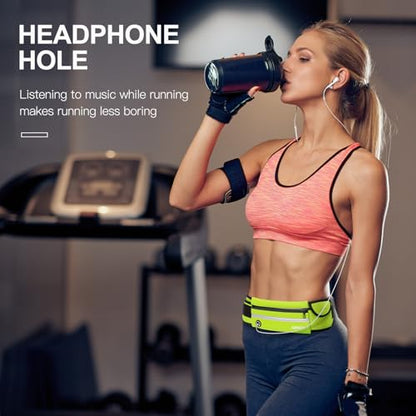 Jueachy Running Belts for Women Waterproof Fanny Pack Running Waist Pouch Phone holder Adjustable Sports Money Belt with Headphone Port - color: Green