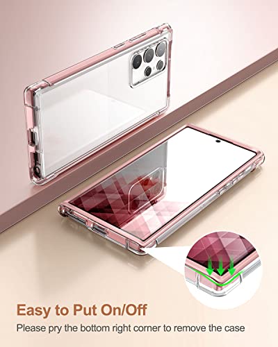 SURITCH for Samsung Galaxy S22 Ultra Clear Case 6.8" (Only), [Built-in Screen Protector] Full Body Protective Hard Shell+Soft TPU Phone Case for Samsung S22 Ultra -(Rose Gold Edge) - color: Rose Gold Edge