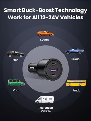 UGREEN 69W USB C Fast Car Charger PD QC 3.0 USB C Cigarette Lighter Charger 65W 45W 30W Compatible with MacBook Pro Air iPad Pro Steam Deck iPhone 15 Pro Max 14 13 Galaxy S24 S23 S22 Ultra Plus