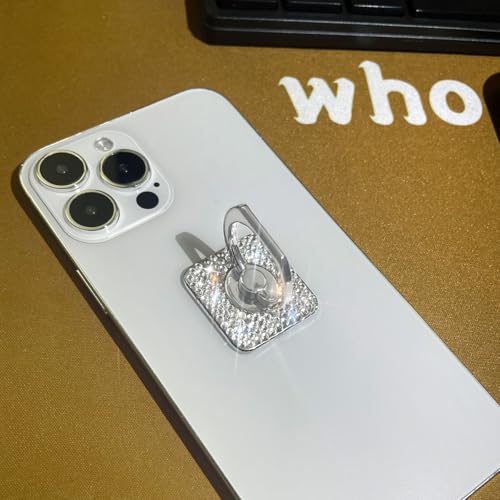 Bling Crystal Rhinestone Cell Phone Ring Holder Grip，360°Rotation Metal Finger Cute Glitter Stand Kickstand Universal Compatible with iPhone Samsung Galaxy LG Google iPad （Silver Square） - color: silver square