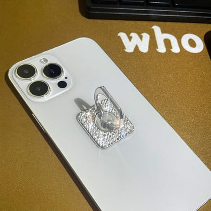 Bling Crystal Rhinestone Cell Phone Ring Holder Grip，360°Rotation Metal Finger Cute Glitter Stand Kickstand Universal Compatible with iPhone Samsung Galaxy LG Google iPad （Silver Square） - color: silver square