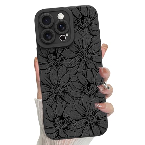 MZELQ for iPhone 16 Pro Case Sunflowers Floral Pattern -Black | Silicone Flowers Cute, Camera Protection Soft Slim Phone Cover for Girls Women - color: Black-Sunflower, size: iPhone 16 Pro