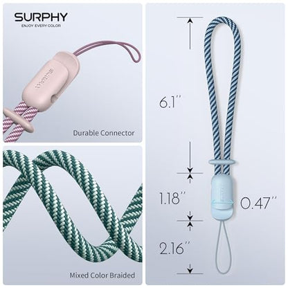 SURPHY 3 Pack Phone Wrist Strap, Phone Lanyard with Cellphone Tether Tab - color: Cloud Blue & Pink & Green