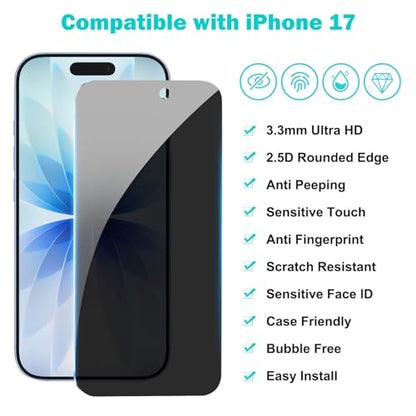 PEHAEL for iPhone 17 Privacy Screen Protector+Camera Lens Protector