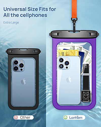 Lanhiem Large Waterproof Phone Pouch [Up to 10.5"] Universal IPX8 Waterproof Dry Bag with Lanyard for iPhone 17 Pro Max /16, S25 Ultra/ S24/ S23 Plus/ S25 FE, Moto G/Pixel 10 9 8 Pro, Black+Purple