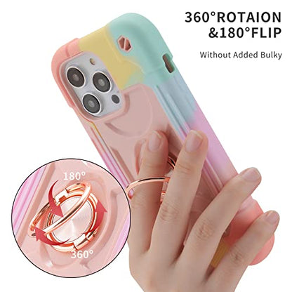 MARKILL Compatible with iPhone 14 Pro Case 6.1 Inch with Built-in Ring Stand, Military Grade Drop Protection Full Body Rugged Heavy Duty Case 3 in 1 Protective Durable Cover - color: Rainbow Pink, size: iPhone 14 Pro 6.1"