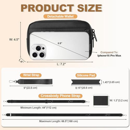 YFWE Clip and Go Strap for Phone with Wallet Crossbody, Adjustable Phone Lanyard with Detachable RFID Wristlet Wallet, Black (L) - color: Black, size: Large