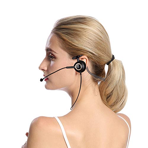 One Ear Mono Headphone, Call Center Headset with Mic Rear Mounted Noise Canceling Customer Service Headset 3.5mm Single Plug Telephone Headphone