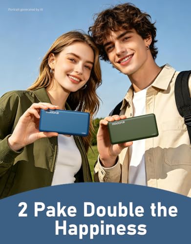 2-Pack Portable Charger, 10000mAh Power Bank, Battery Pack, Battery Bank - color: Blue&Army green