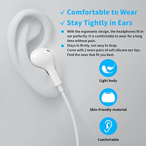 APETOO Wired Earbuds in-Ear Headphones 3.5mm Jack for Laptop/School White - color: White