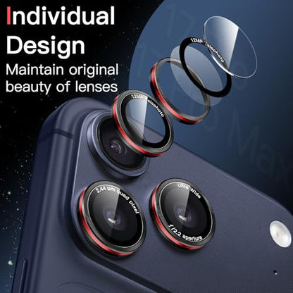 JETech Camera Lens Protector for iPhone 17 Pro/17 Pro Max, Black+Red, 1 Set - size: iPhone 17 Pro/17 Pro Max