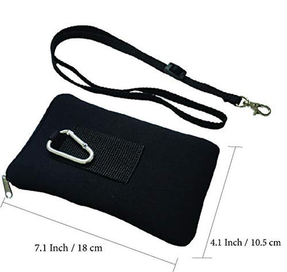 Tainada Dual Zipper Neck Cell Phone Pouch Case Bag w/Belt Loop (Purple) | For Men/Women; Water-resistant neoprene shockproof lightweight cellphone pocket carrier holder w/clip; Fits most smartphones - color: Purple