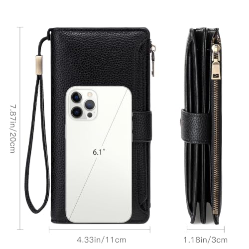 GAEKEAO Womens Wallet RFID Blocking Large Capacity Vegan Leather Card Holder Wristlet Clutch with 32 Card Slots 4 ID Windows - color: X01-Black