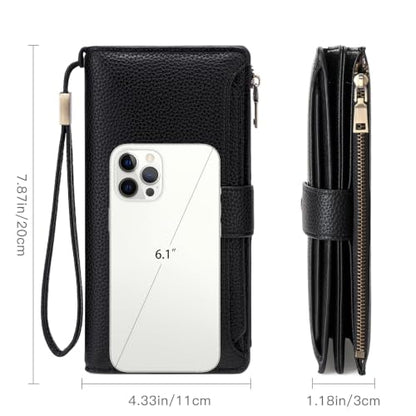 GAEKEAO Womens Wallet RFID Blocking Large Capacity Vegan Leather Card Holder Wristlet Clutch with 32 Card Slots 4 ID Windows - color: X01-Black
