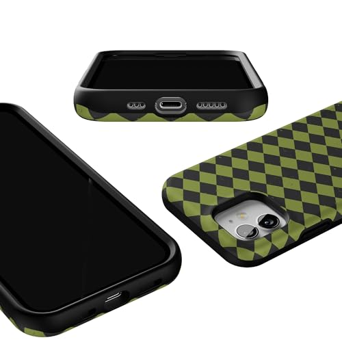 Casely iPhone 12 Mini Case | Harlequin Wicked Diamond | Black and Green | Bold Protective Design | MagSafe Compatible Design - color: Harlequin Wicked Diamond | Black and Green, size: Iphone 12 Mini
