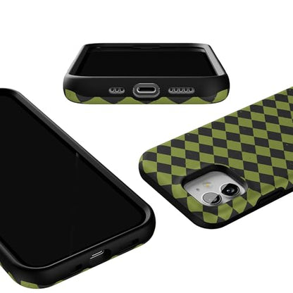 Casely iPhone 12 Mini Case | Harlequin Wicked Diamond | Black and Green | Bold Protective Design | MagSafe Compatible Design - color: Harlequin Wicked Diamond | Black and Green, size: Iphone 12 Mini