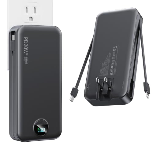 Nusyddy Portable Charger 20000mAh Fast Charging w/Built-in Wall Plug Black - color: Jet Black