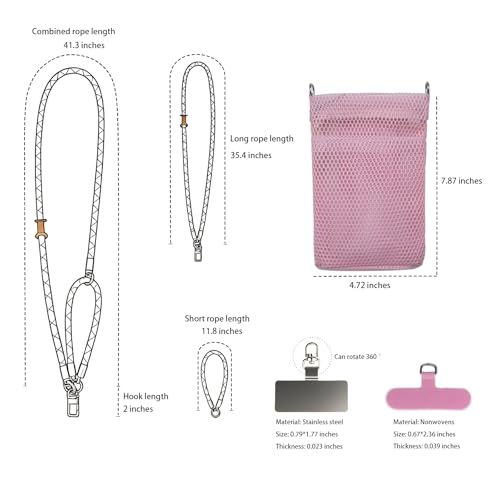 Phone Lanyard with Wallet Bag Crossbody and 2 Tether Tabs, Adjustable and Detachable Phone Strap for Phones, Multifunctional Cell Phone Neck and Hand Lanyard for Travel Essentials (Pink) - color: Pink