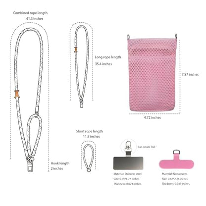 Phone Lanyard with Wallet Bag Crossbody and 2 Tether Tabs, Adjustable and Detachable Phone Strap for Phones, Multifunctional Cell Phone Neck and Hand Lanyard for Travel Essentials (Pink) - color: Pink
