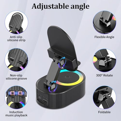 AKLLCCR Wireless Induction Bluetooth Speaker 5in1 Phone Holder Speaker - color: Black