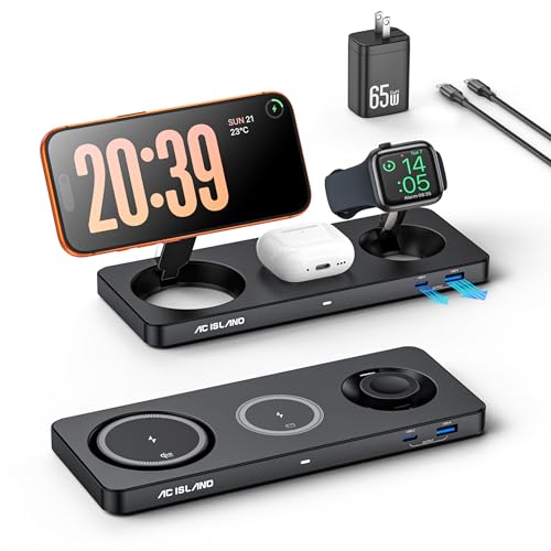 AC ISLAND 5-in-1 Wireless Charger for MagSafe, 25W Foldable Magnetic Stand - color: Black