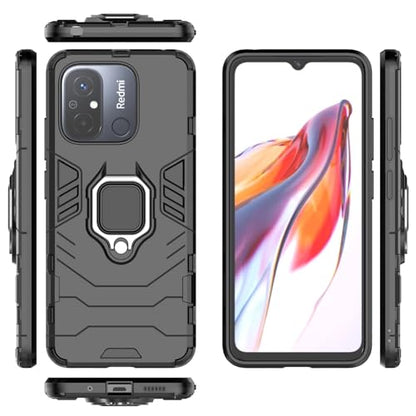 Max Power Digital Magnet Case for Xiaomi Redmi 12c Shockproof Hard Phone Cover with Grip, Metal Ring Kickstand Bumper Shell [Compatible with Magnetic Car Mount] (Black) - color: Black, size: Xiaomi Redmi 12c
