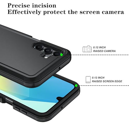 Qinmay Phone Case for Samsung Galaxy A17 5G Case, Galaxy A16 5G Case with HD Screen Protector, Heavy Duty Shockproof 3-Layer Cover Phone Case for Galaxy A17 / A16 ，Black - color: Black