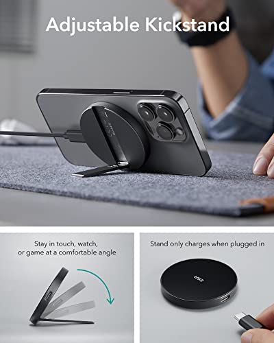 ESR for Magsafe Charger, Wireless Charger Kickstand, Charging Pad for iPhone 16/15/14/13/12 Series and AirPods 4/3/Pro/Pro 2, Galaxy S25 Strong Magnetic with 5 ft Removable Cable, Black - color: Black