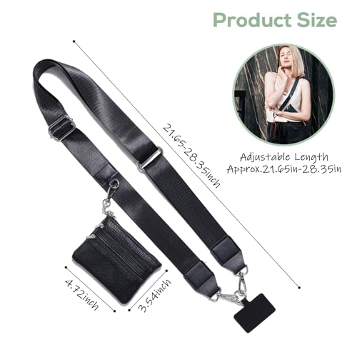 Clip and Go Phone Strap with Wallet Crossbody, Phone Chain Cross Body with Detachable Zippered Pouch, Phone Lanyard with Purse, Adjustable Mobile Strap (Black) - color: Black