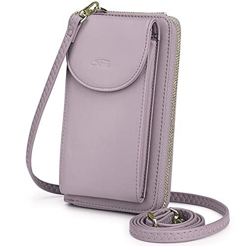 S-ZONE Small Crossbody Bags for Women Phone Purse RFID Blocking Wallet | Card Slots, Vegan Leather, Anti-theft, Multi Pockets, Detachable Adjustable Strap, Travel Eveyday Outing - color: Light Purple
