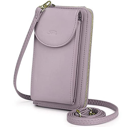 S-ZONE Small Crossbody Bags for Women Phone Purse RFID Blocking Wallet | Card Slots, Vegan Leather, Anti-theft, Multi Pockets, Detachable Adjustable Strap, Travel Eveyday Outing - color: Light Purple