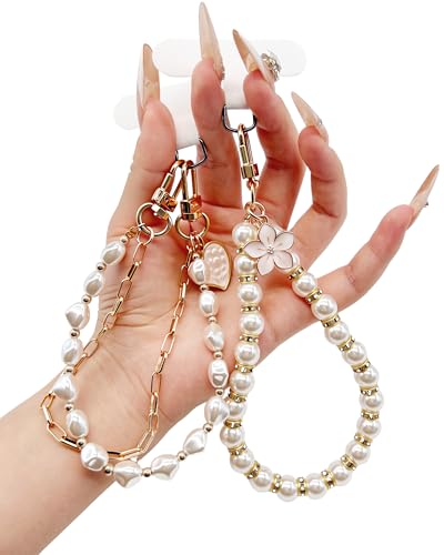 Beaded Pearls Phone Wrist Strap, Detachable CellPhone Wristlet with Tether Tab, Hands-Free Universal Cellphone Charm Bracelet Strap for Cell Phone Keys AirPods - style: Style D