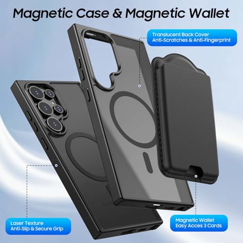 Magnetic for Samsung Galaxy S24 Ultra Wallet Case with Card Holder﻿ | Compatible with MagSafe, Shockproof Phone Cover with Detachable RFID Blocking Credit Card Slot, Black - color: Black, size: S24 Ultra 6.8"