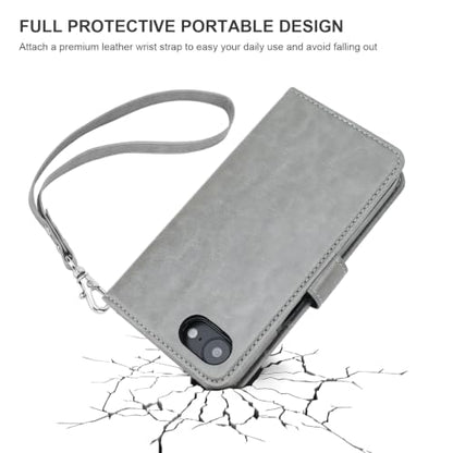 Bocasal Detachable Wallet Case Card Holder for iPhone 17e/16e, Grey | RFID Blocking Kickstand Card Slots Holder PU Leather Magnetic Shockproof Wrist Strap Removable Flip Protective Cover 6.1 inch - color: Gray