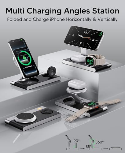 Mukiya 3 in 1 Magnetic Wireless Charging Station for Apple Devices (Black)