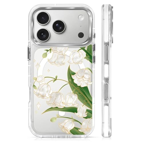 Clear Magnetic Case for iPhone 17 Pro, Slim Anti-Yellow Transparent Cover, Military Grade Protection, Phone Cases for iPhone 17 Pro, Lily of The Valley - color: A-Lily of the Valley, size: Iphone 17 Pro