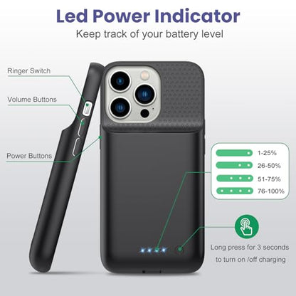 Battery Case for iPhone 15 Pro Max, [2025 Upgraded] 8600mAh Battery Charging Case, Anti-Fall Protection Rechargeable Extended Charger Cover for iPhone 15 Pro Max (6.7inch) Black
