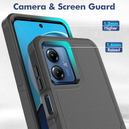 for Moto G14 Case Dual Layer Hard Shockproof Protective Case with Tempered Glass Screen Protector Heavy Duty Hybrid Full Body Anti-Scratch Anti-Slip Phone Cover Black - color: Moto G14