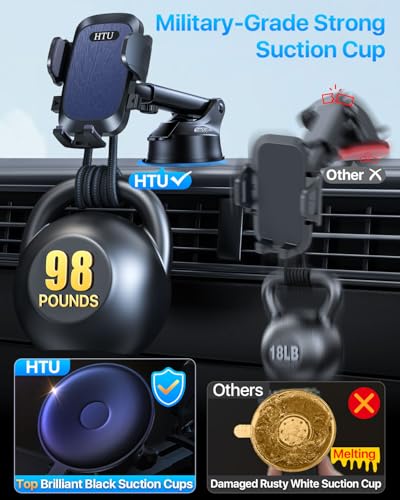 【Upgraded Strongest Suction & Pro Military-Grade】Ultimate Car Phone Mount【360°Rotatable Suction】Cell Phone Holders Truck Stand for Dashboard Windshield Vent for iPhone 18 Pro Max 17 Samsung,Dark Blue - color: Dark Blue